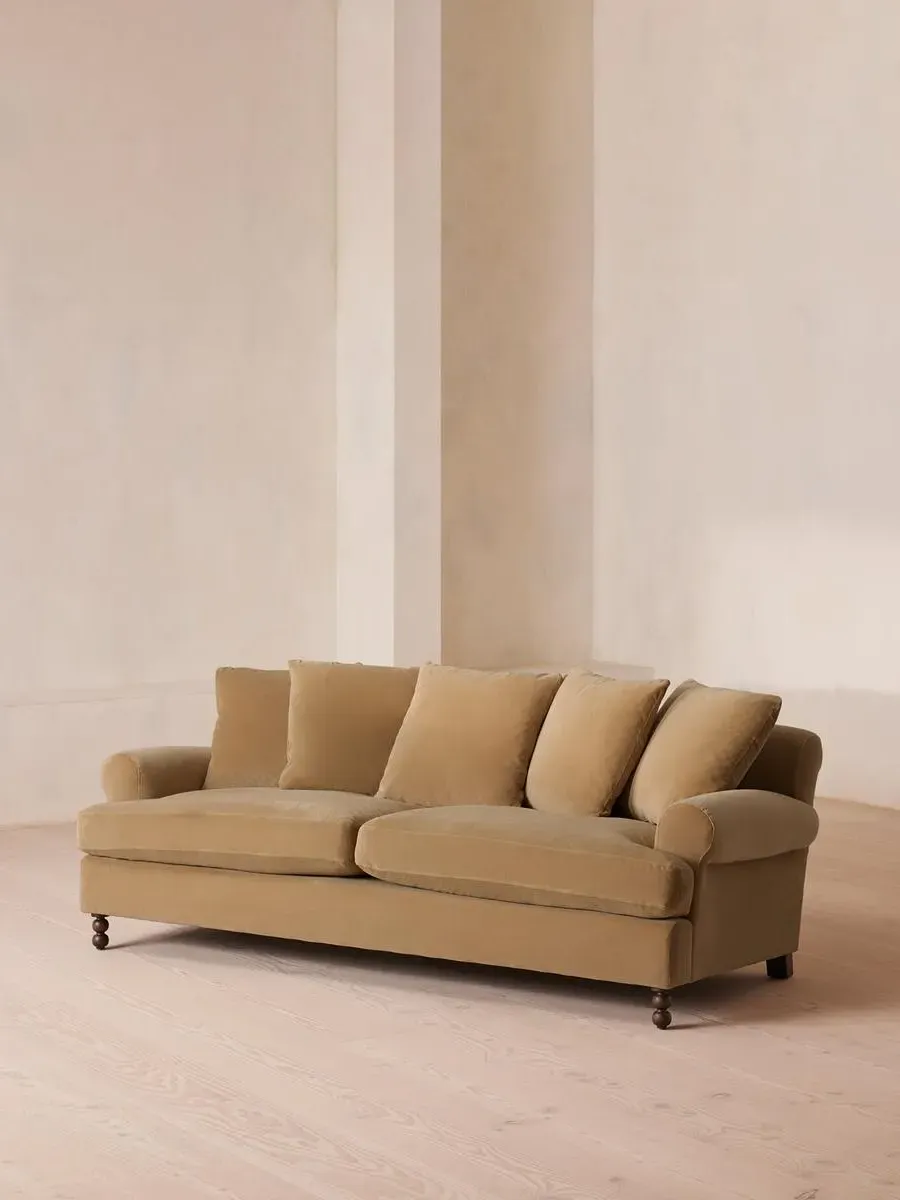 3-Seater Sofa with Scroll Arms - Camel, Velvet