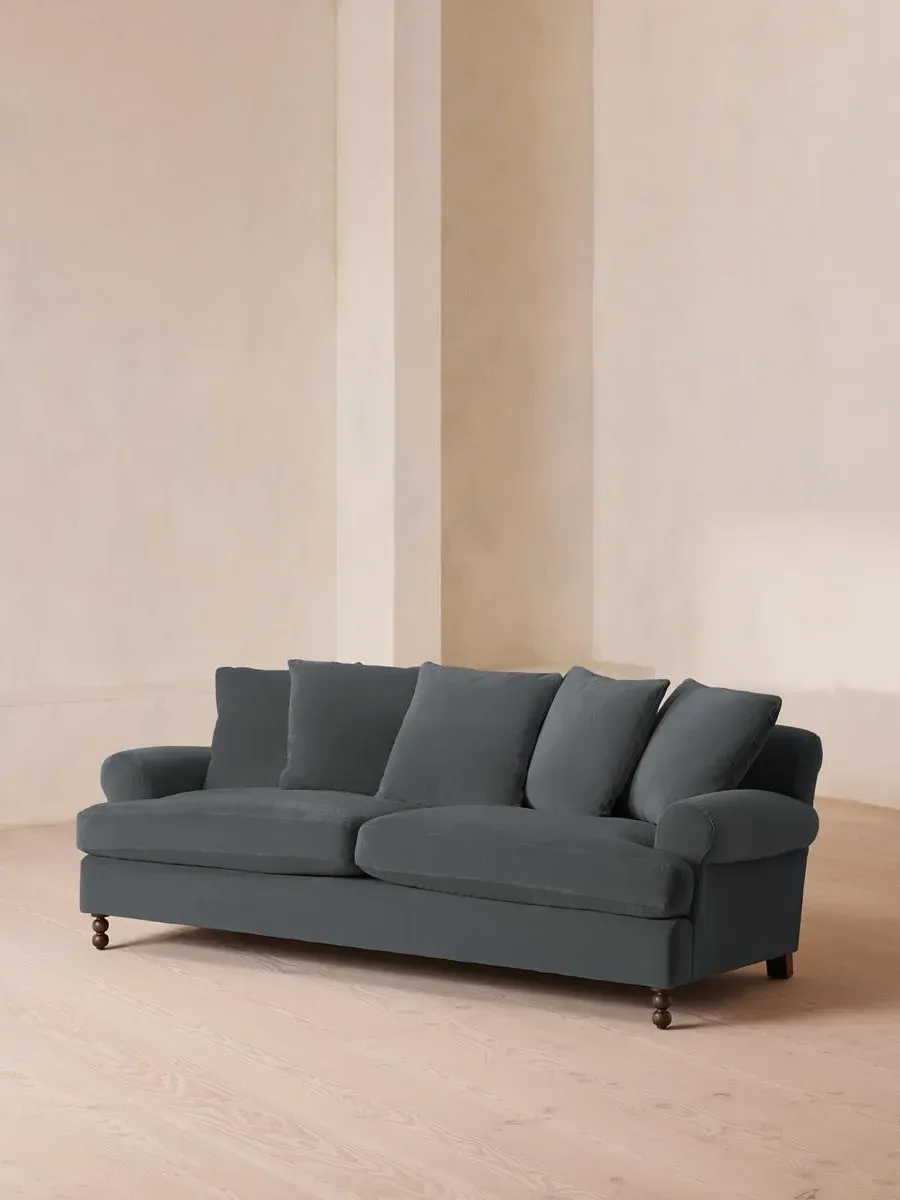 3-Seater Sofa with Scroll Arms - Grey Blue, Velvet