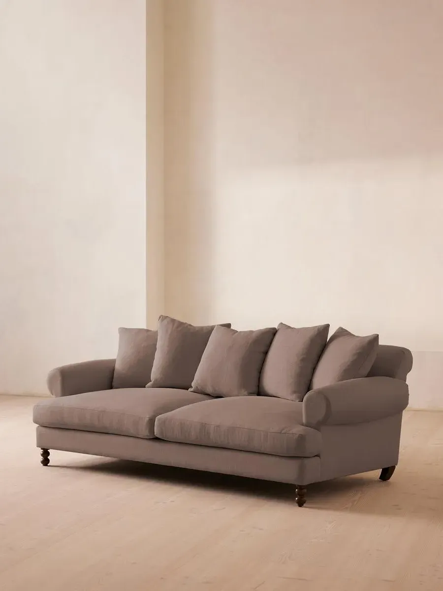 3-Seater Sofa with Scroll Arms - Mushroom, Linen