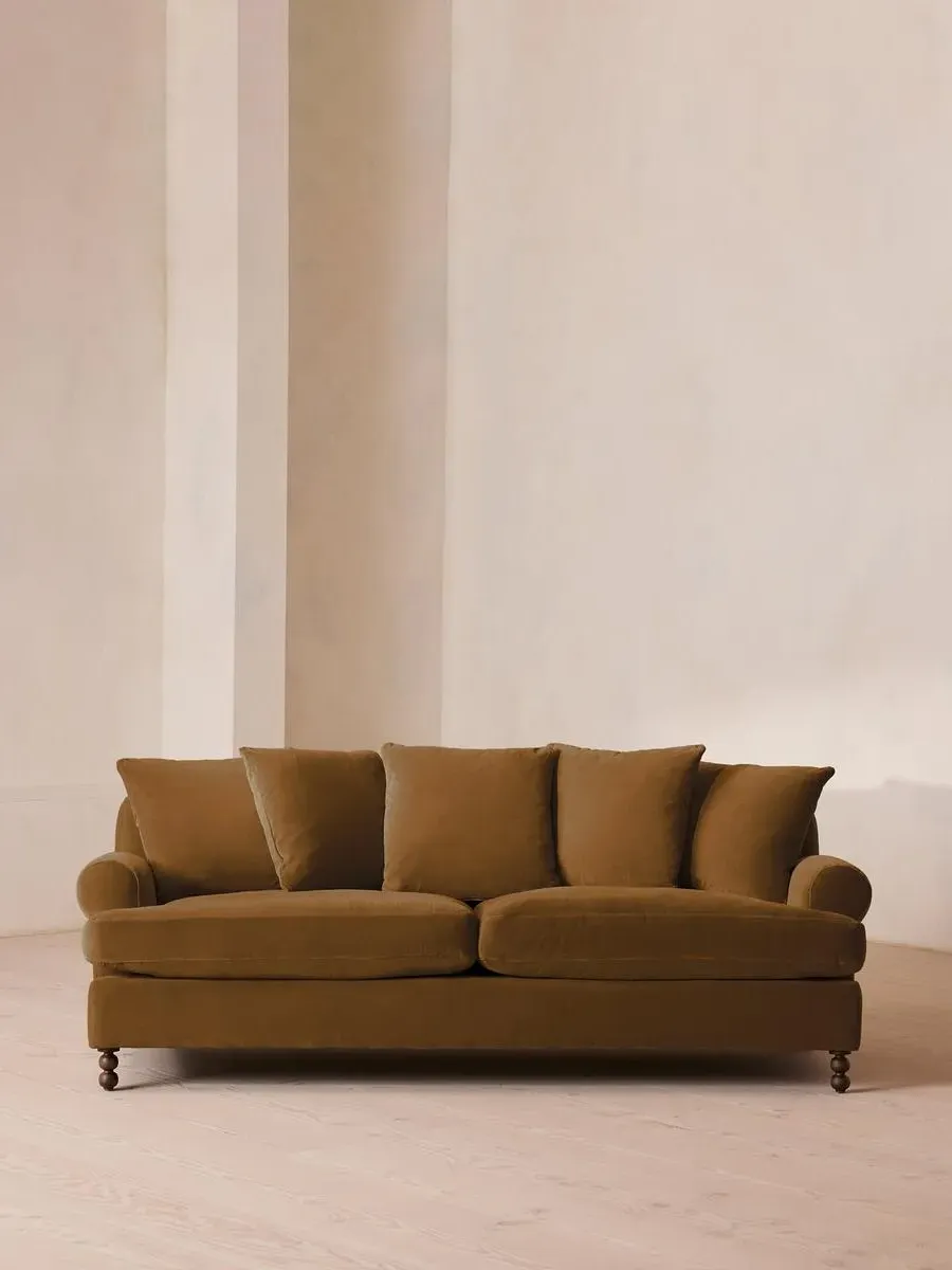 3-Seater Sofa with Scroll Arms - Mustard, Velvet