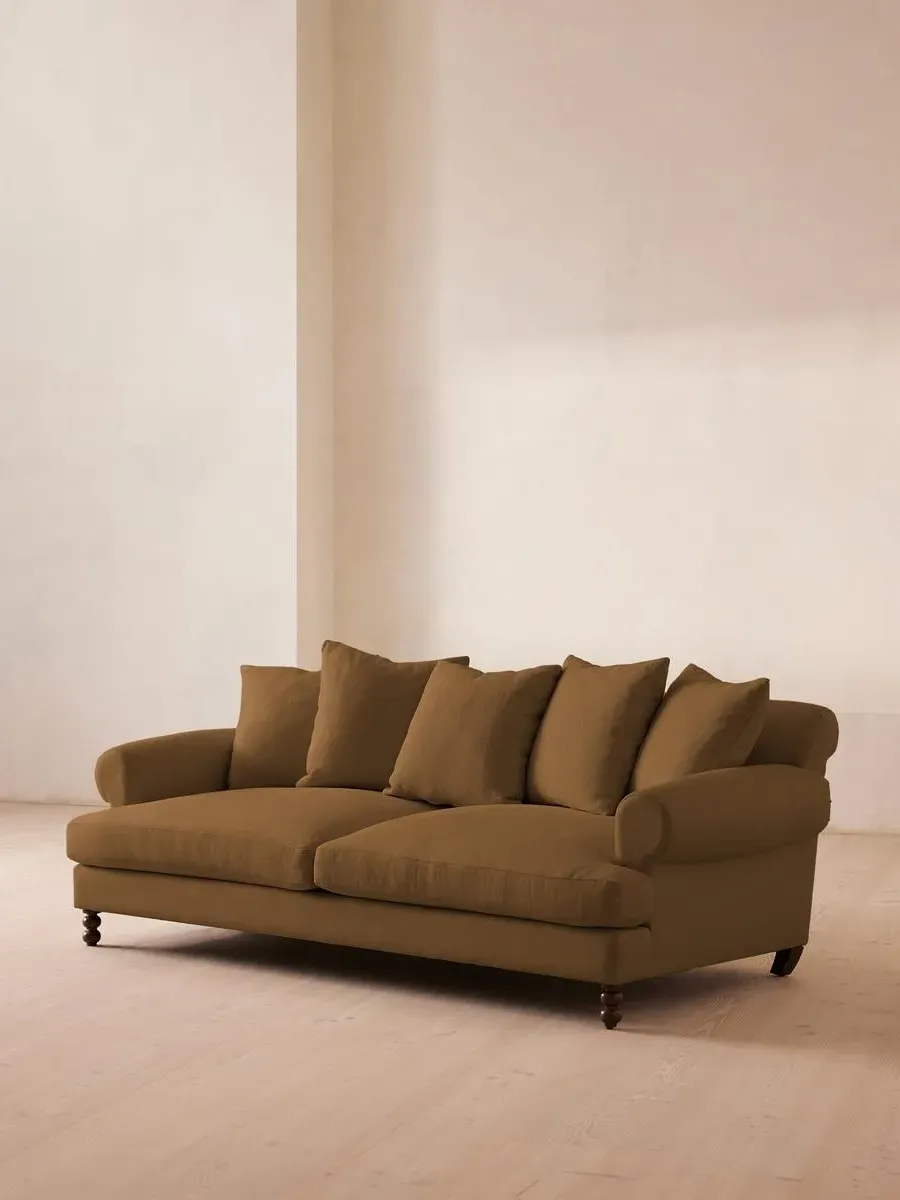 3-Seater Sofa with Scroll Arms - Ochre, Linen