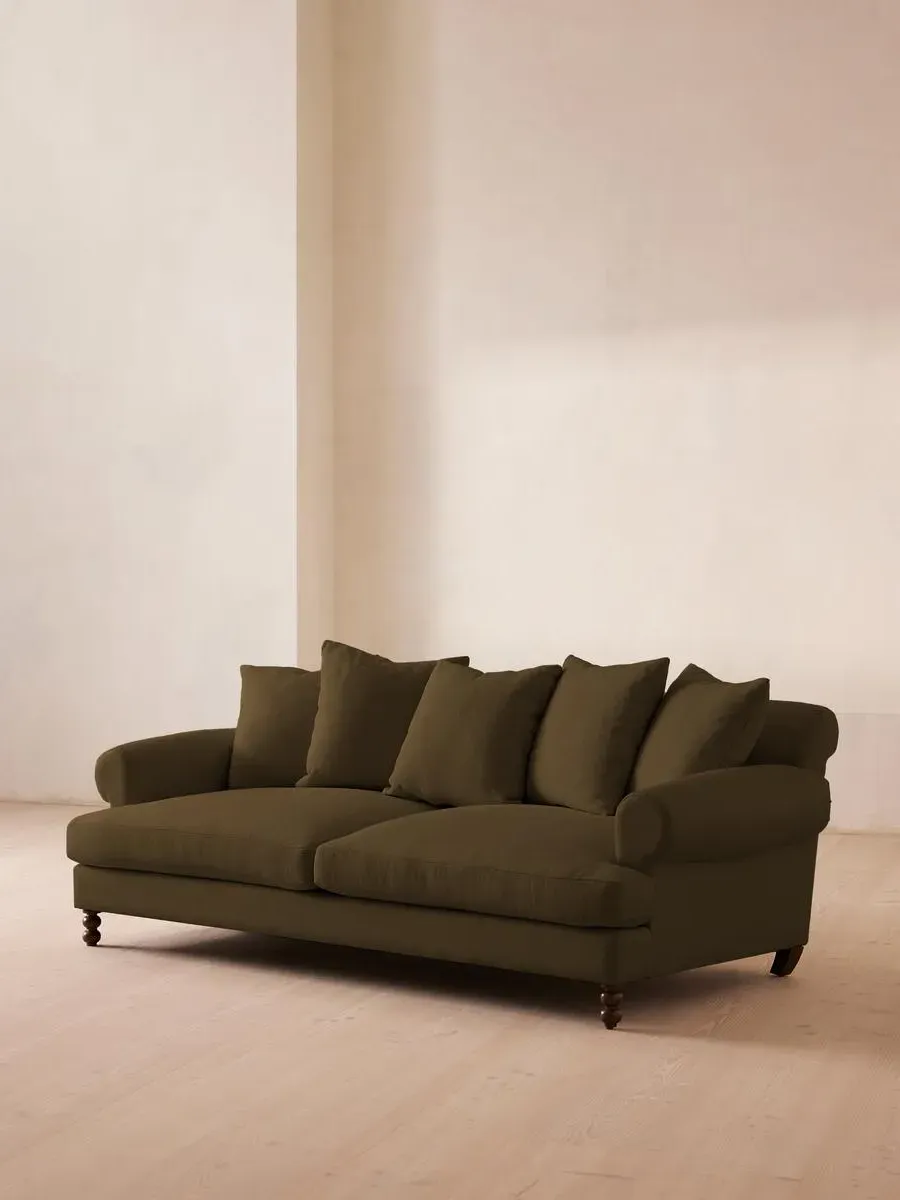 3-Seater Sofa with Scroll Arms - Olive, Linen