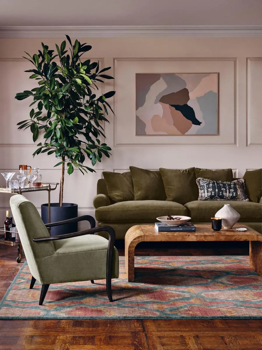 3-Seater Sofa with Scroll Arms - Olive, Velvet