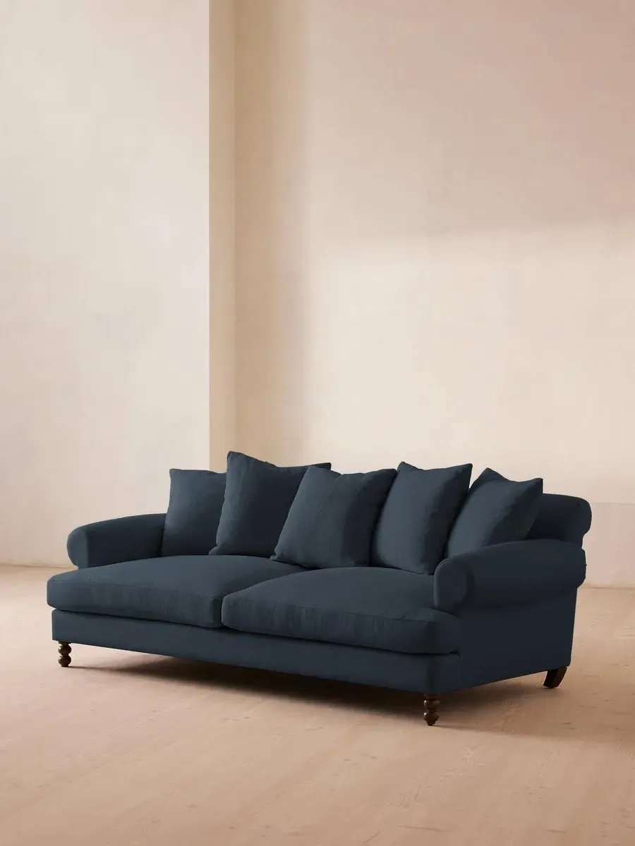 3-Seater Sofa with Scroll Arms - Prussian Blue, Linen