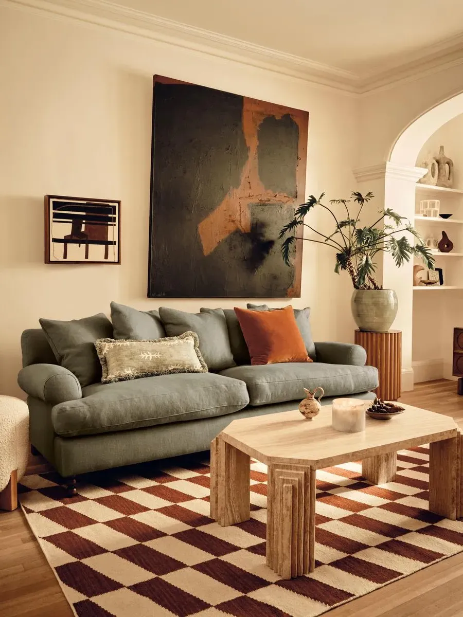 3-Seater Sofa with Scroll Arms - Sage, Linen