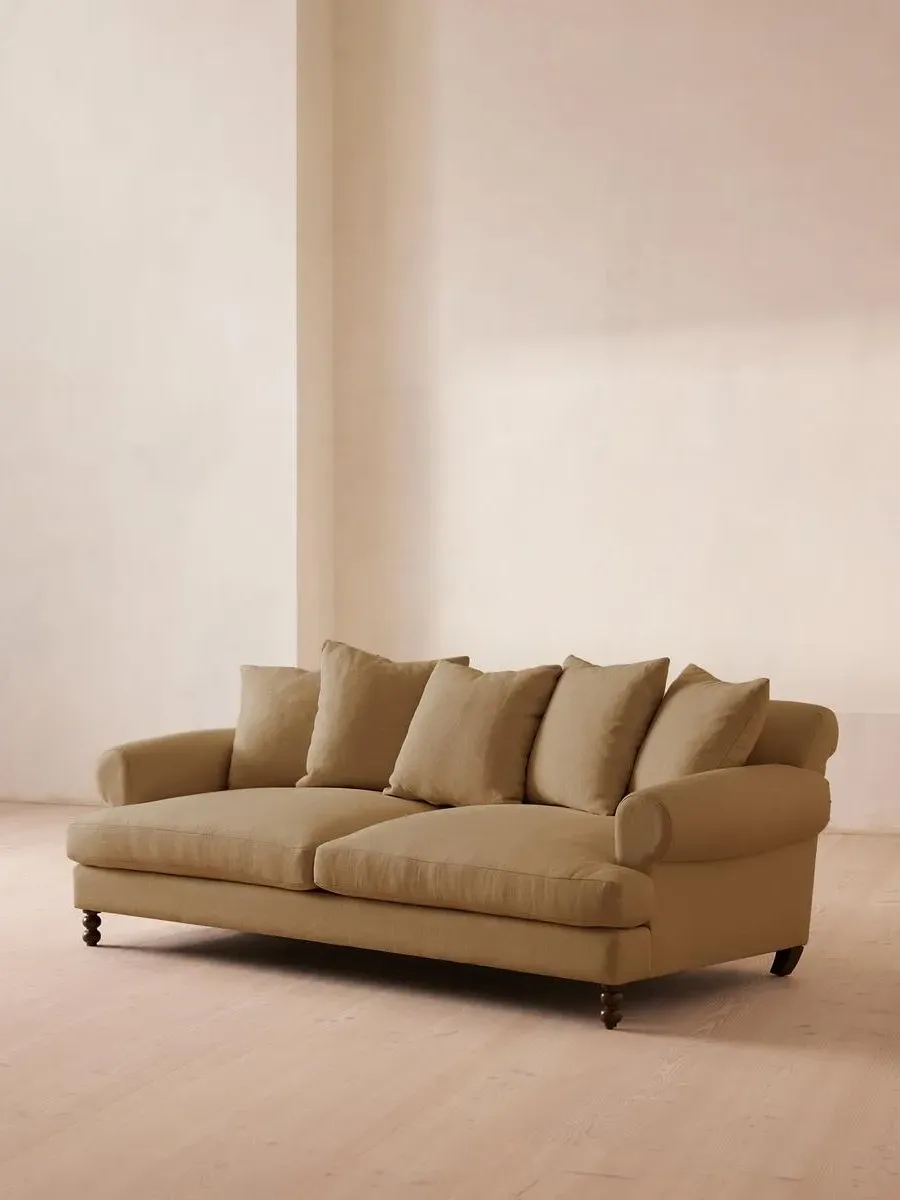 3-Seater Sofa with Scroll Arms - Wheat, Linen