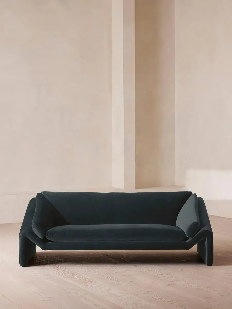 3-Seater Sofa with Suspended Frame - Blue, Velvet image
