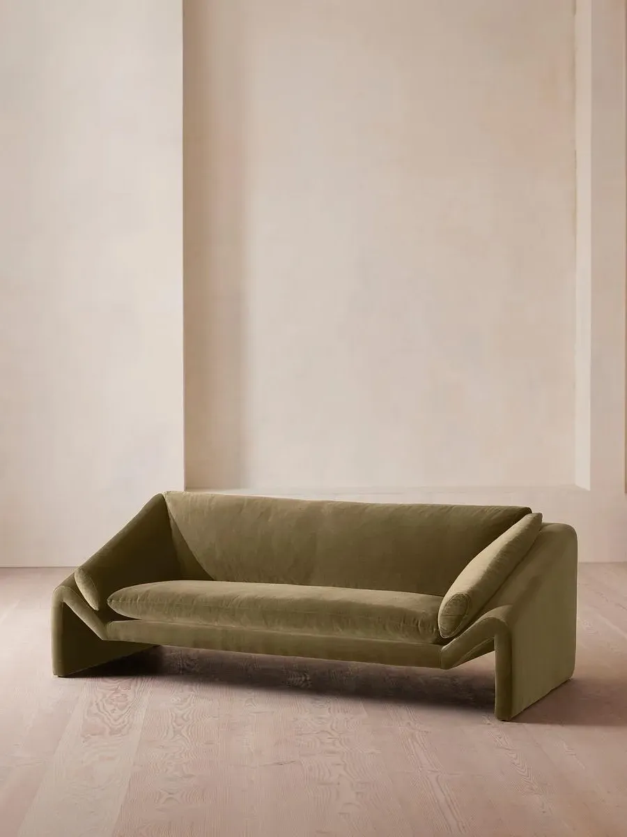 3-Seater Sofa with Suspended Frame - Green, Velvet