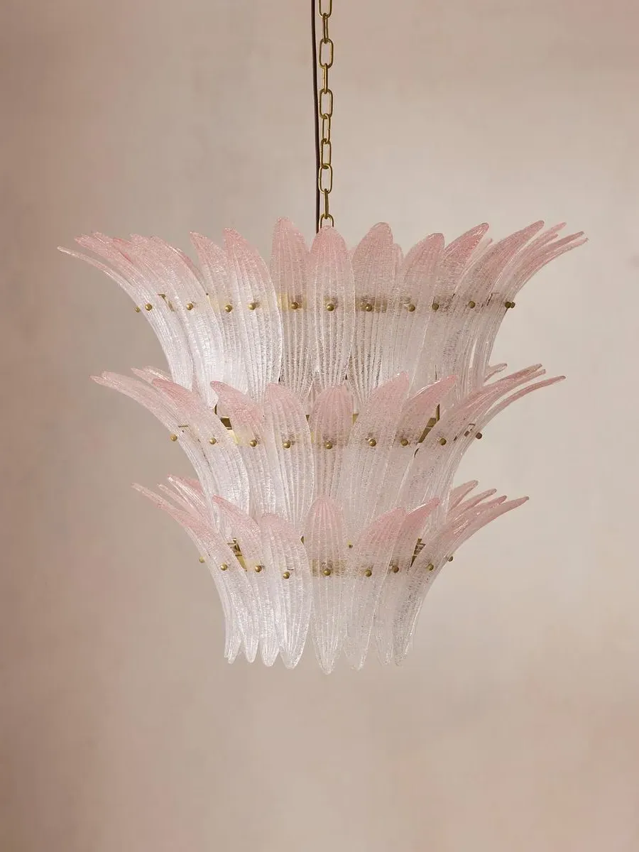 3-Tier Chandelier Chevron Design - Pink, Glass image