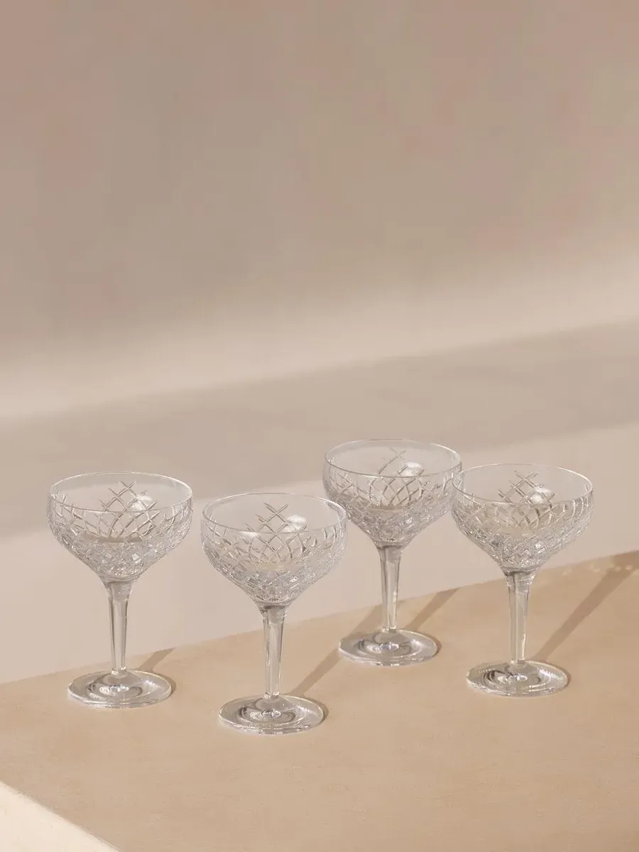 4-Piece Champagne Coupe Set - Cut Crystal