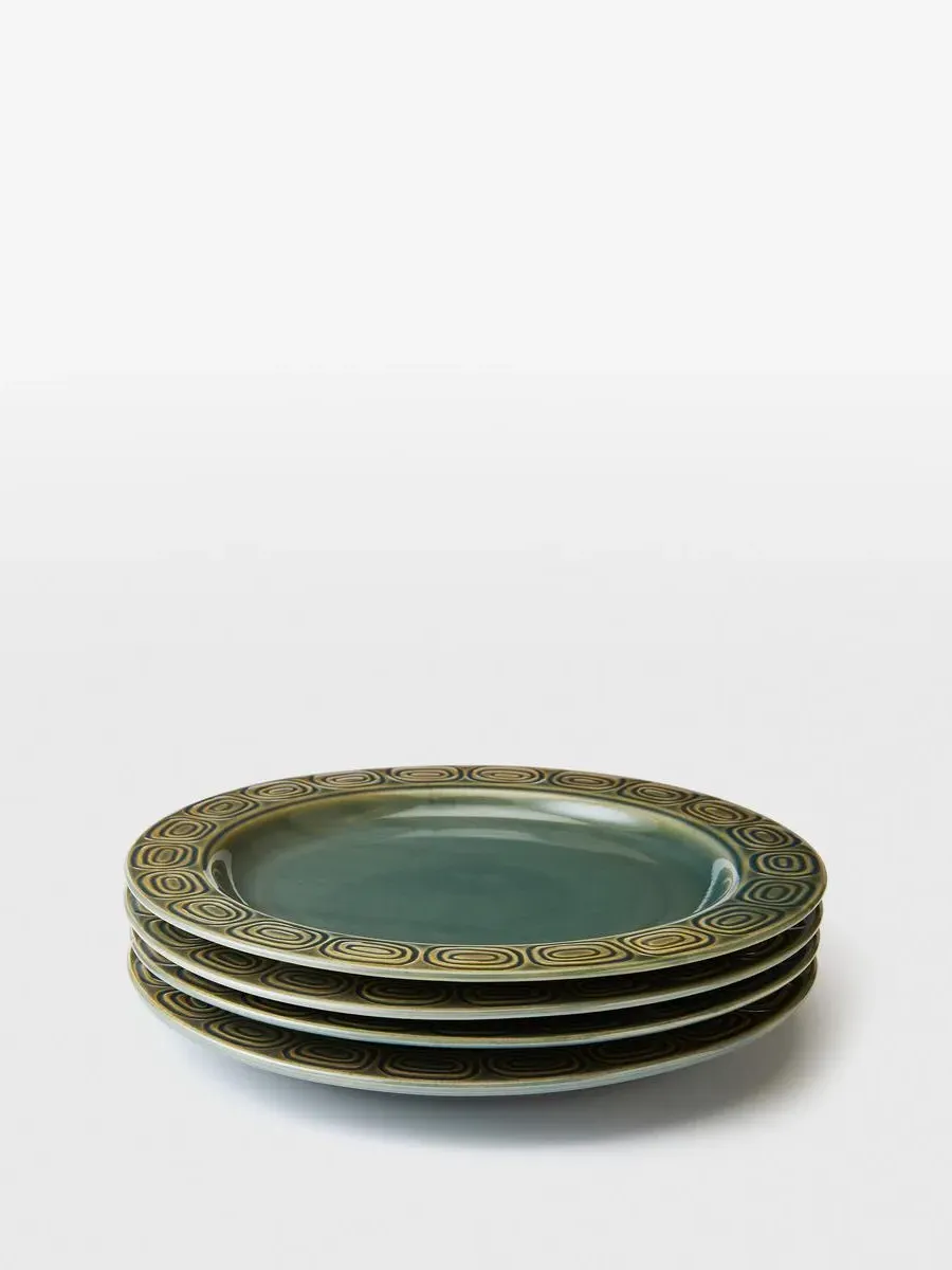 4-Piece Dinner Plate Set - Teal, Stoneware