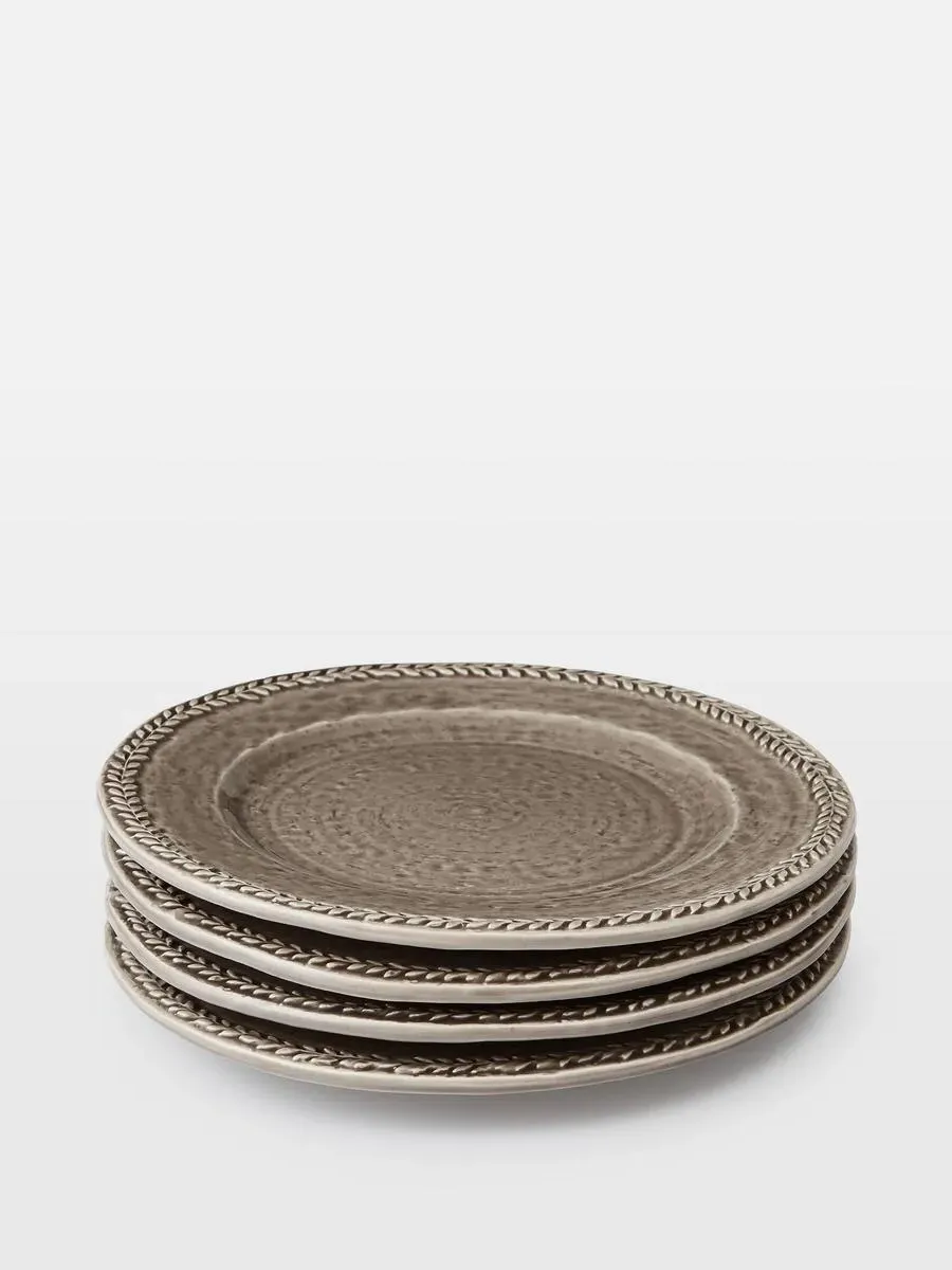 4-Piece Side Plate Set - Grey, Stoneware