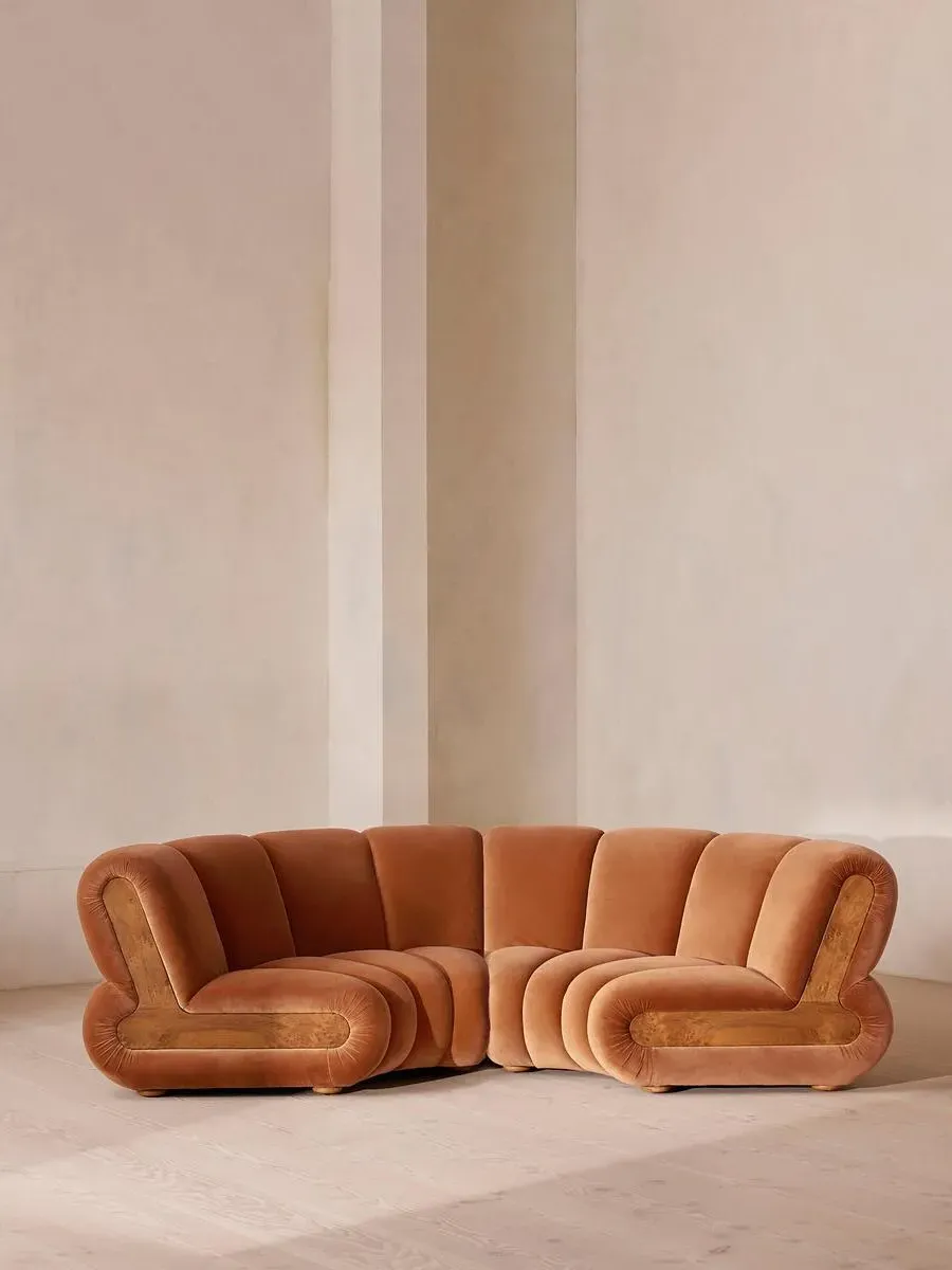 4-Seater Modular Curved Sofa - Antique Rose, Velvet image