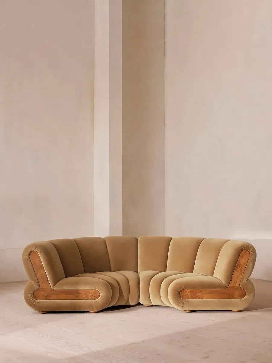 4-Seater Modular Curved Sofa - Camel, Velvet