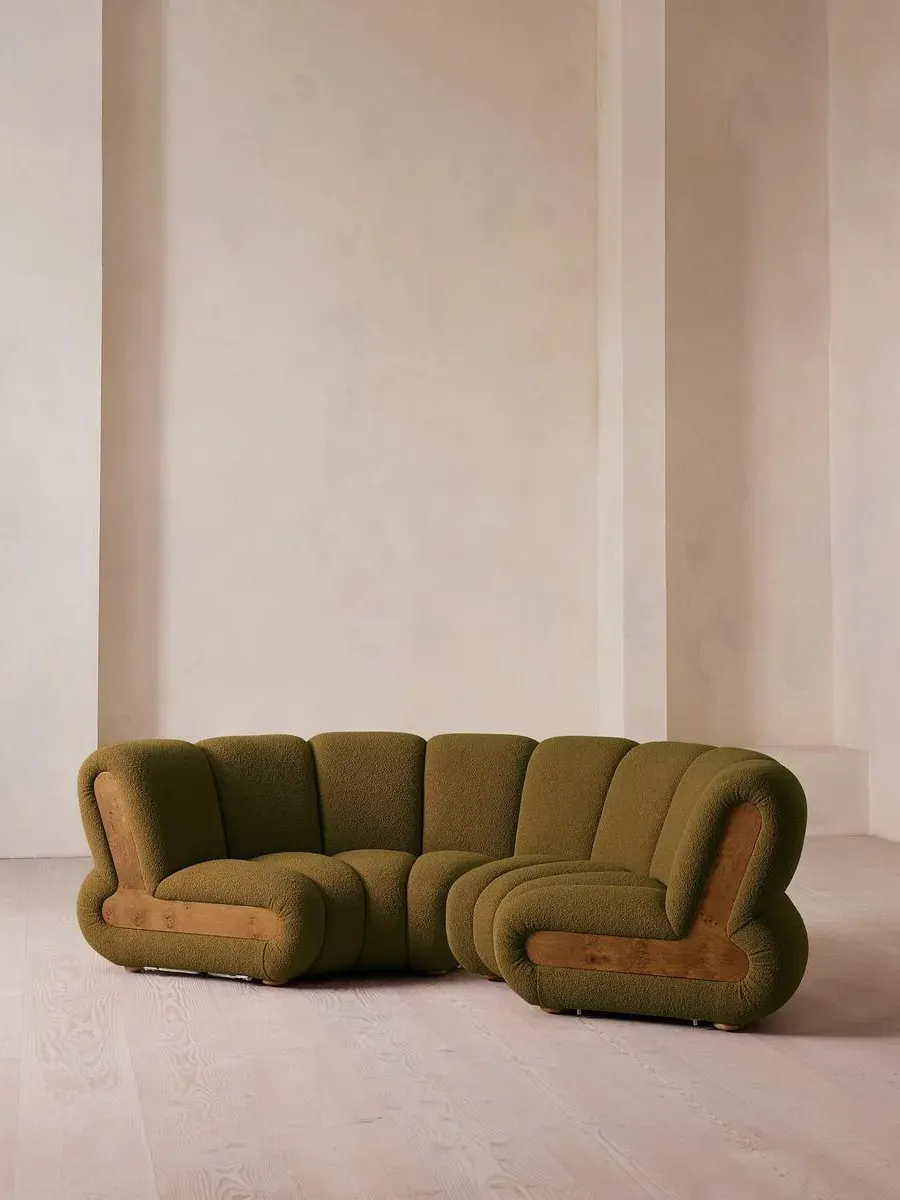 4-Seater Modular Curved Sofa - Kelp, Boucle