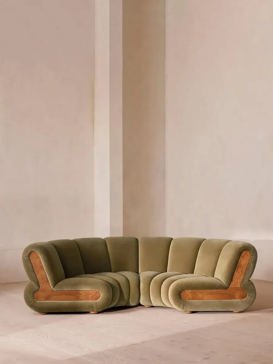 4-Seater Modular Curved Sofa - Lichen, Velvet