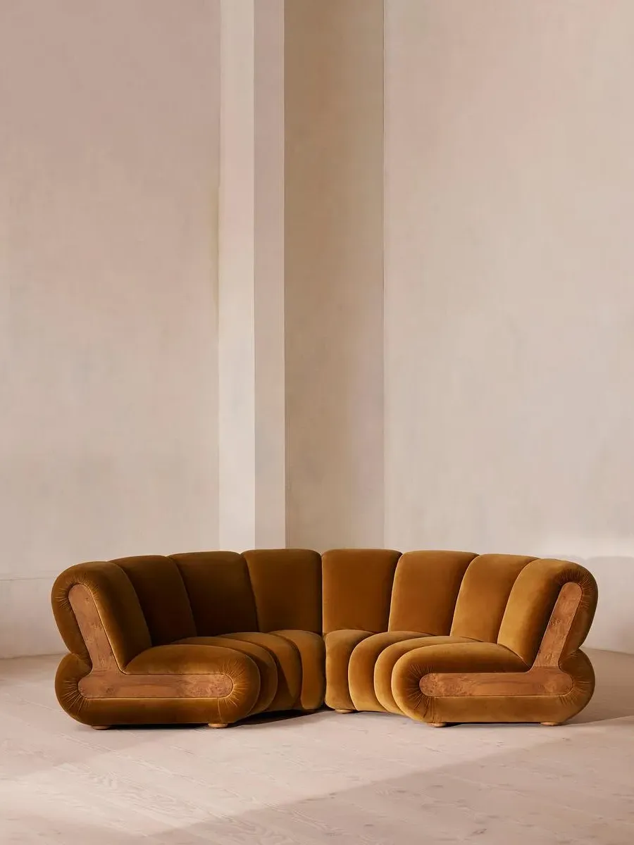 4-Seater Modular Curved Sofa - Mustard, Velvet