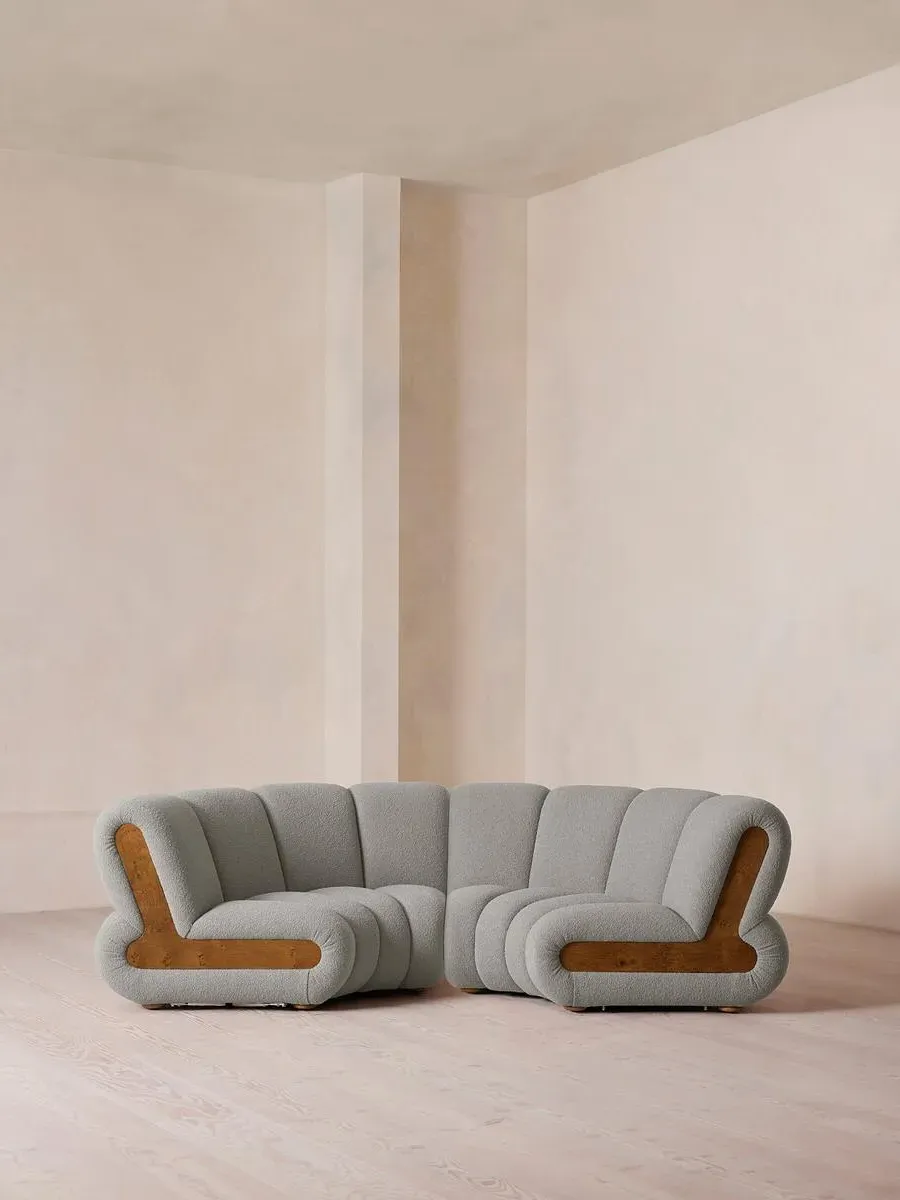 4-Seater Modular Curved Sofa - Pistachio, Boucle