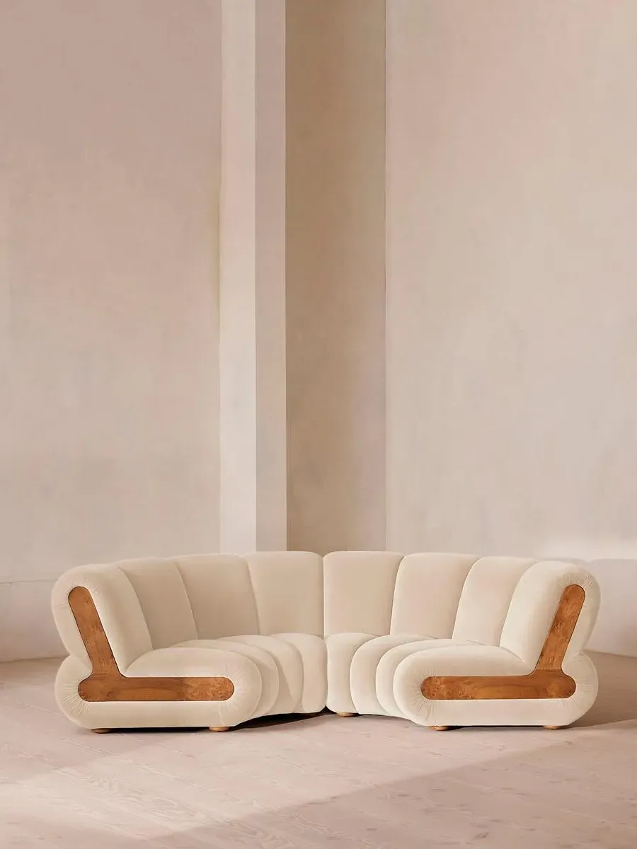 4-Seater Modular Curved Sofa - Porcelain, Velvet
