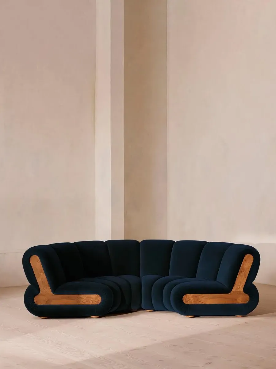 4-Seater Modular Curved Sofa - Royal Blue, Velvet