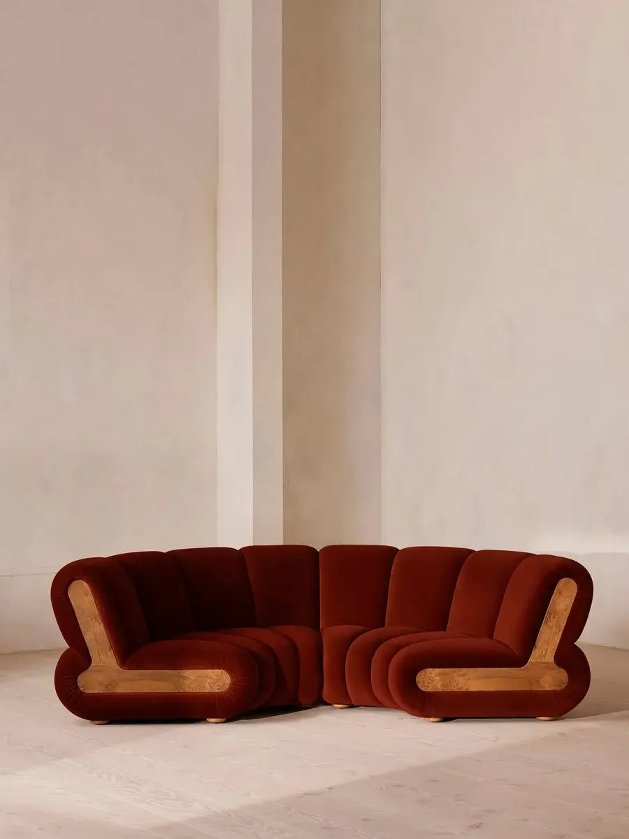 4-Seater Modular Curved Sofa - Rust, Velvet