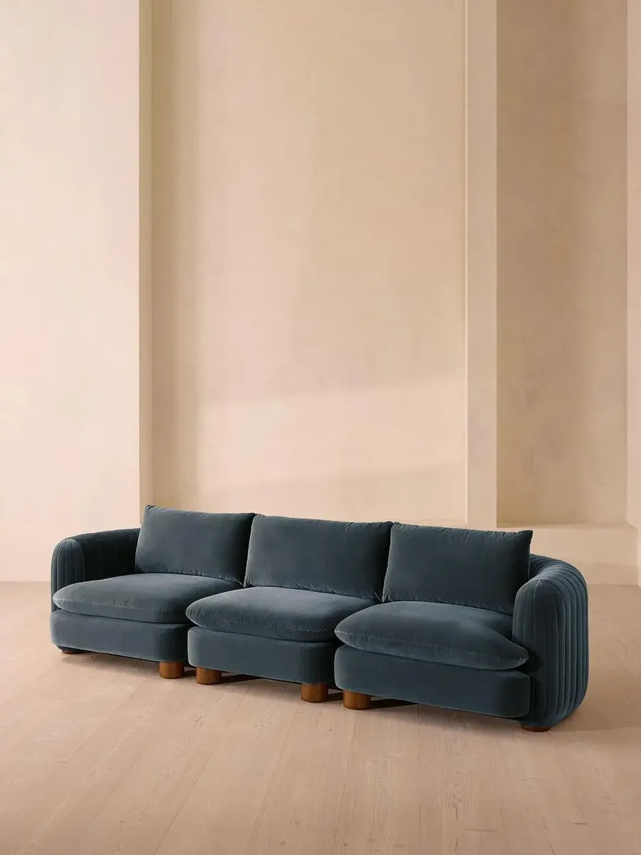 4-Seater Modular Sofa Deep Sit - Blue, Velvet