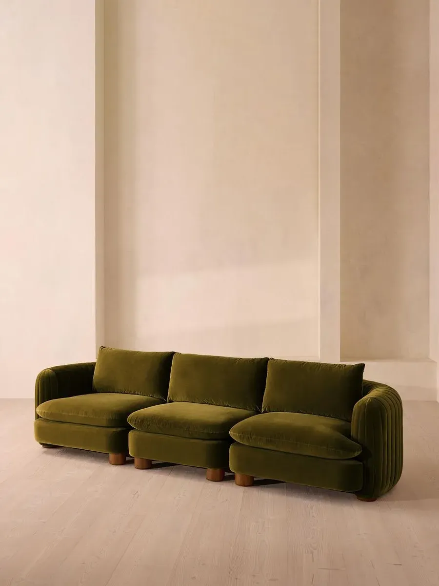 4-Seater Modular Sofa Deep Sit - Olive, Velvet