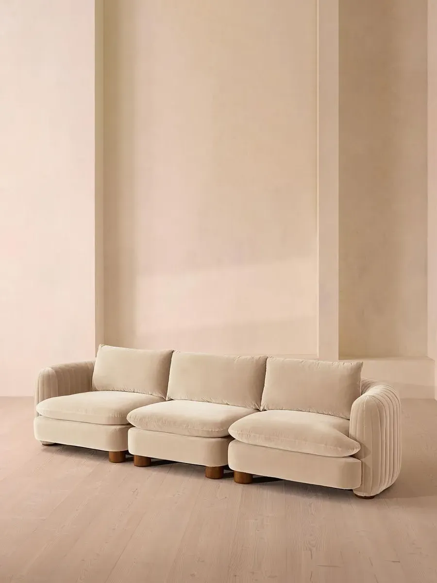 4-Seater Modular Sofa Deep Sit - Porcelain, Velvet