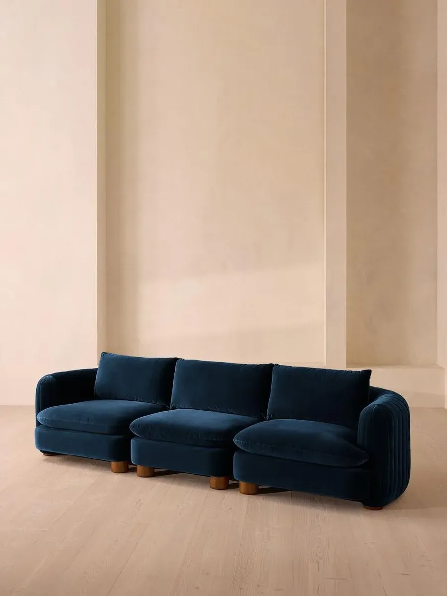 4-Seater Modular Sofa Deep Sit - Royal Blue, Velvet
