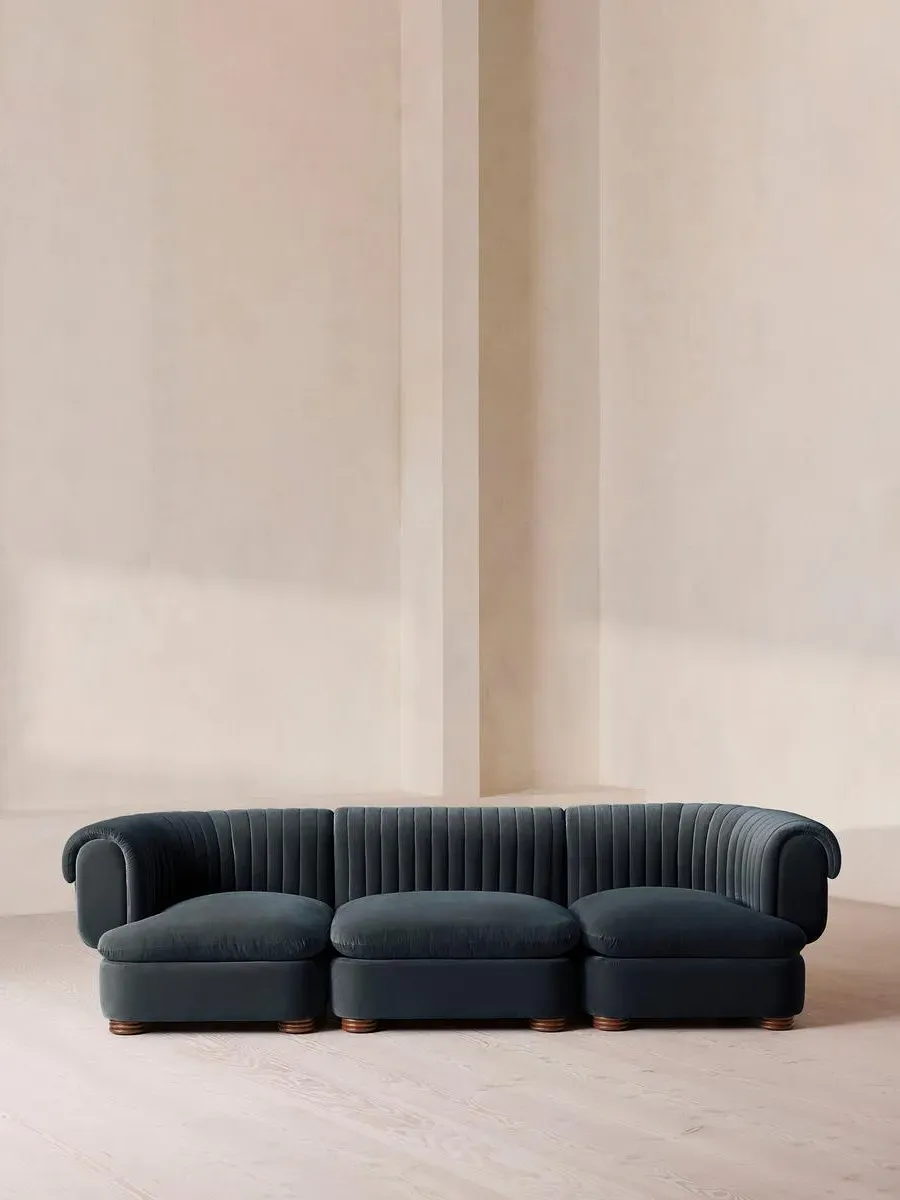 4-Seater Modular Sofa - Grey Blue, Velvet