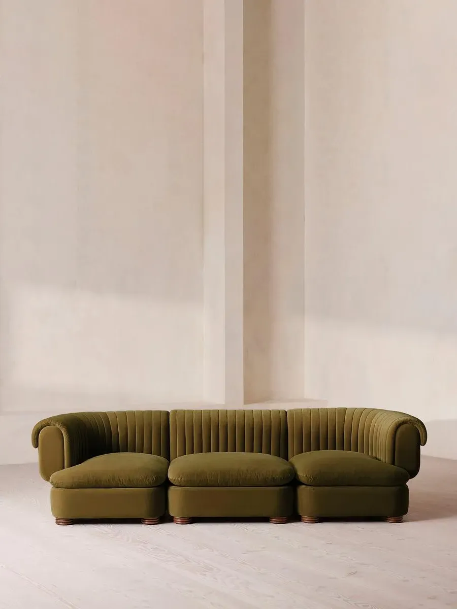 4-Seater Modular Sofa - Olive, Velvet