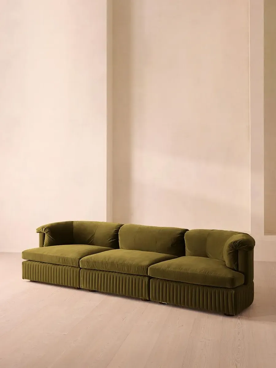 4-Seater Modular Sofa - Olive, Velvet