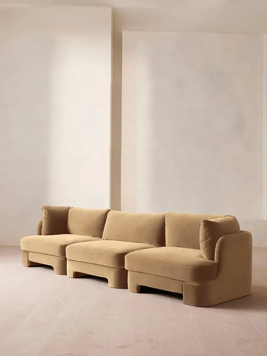 4-Seater Modular Sofa with Arch Back - Camel, Velvet