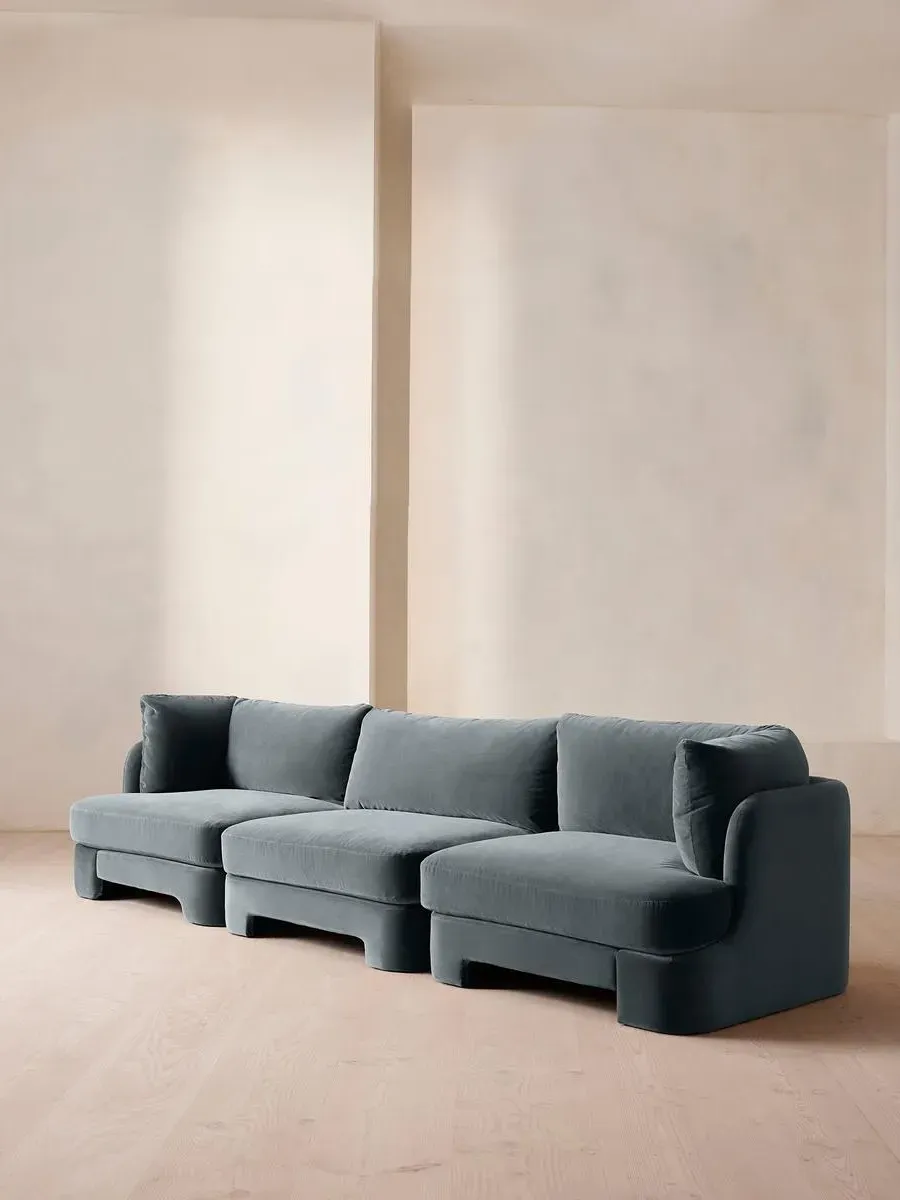 4-Seater Modular Sofa with Arch Back - Grey Blue, Velvet
