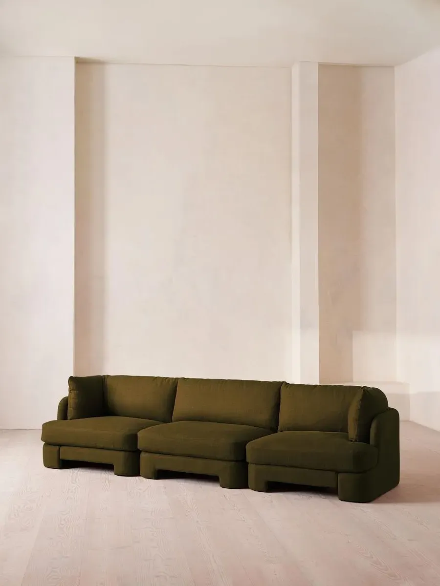 4-Seater Modular Sofa with Arch Back - Olive, Linen