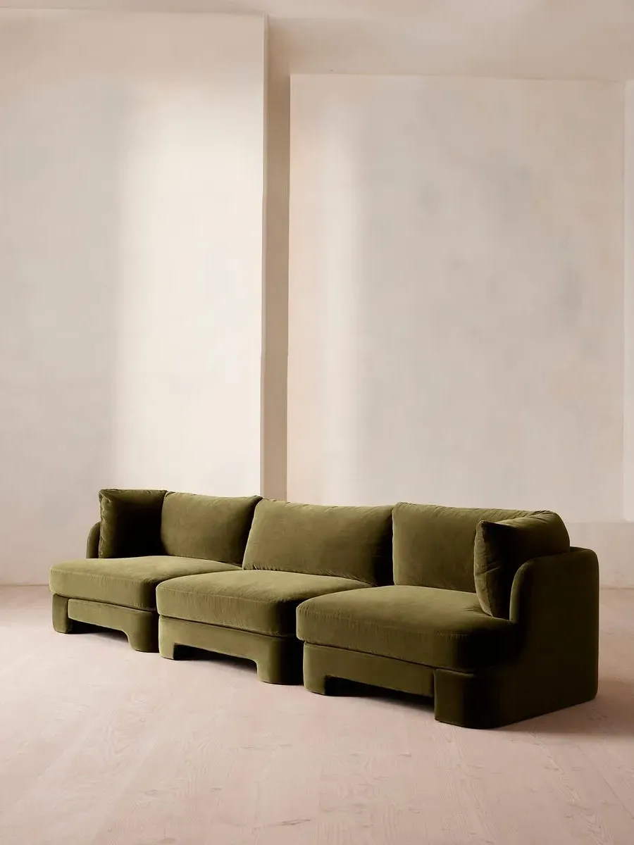 4-Seater Modular Sofa with Arch Back - Olive, Velvet