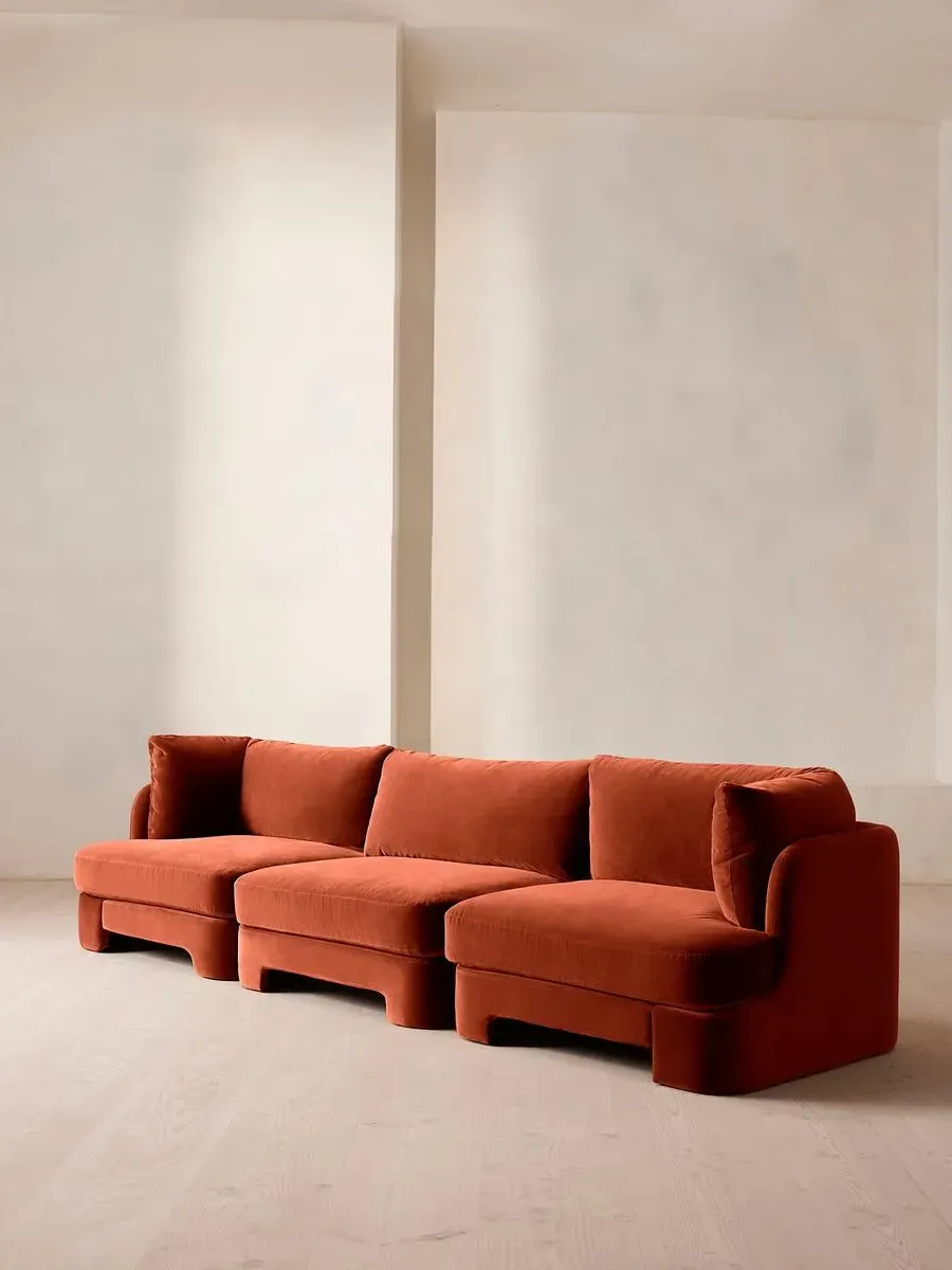 4-Seater Modular Sofa with Arch Back - Rust, Velvet