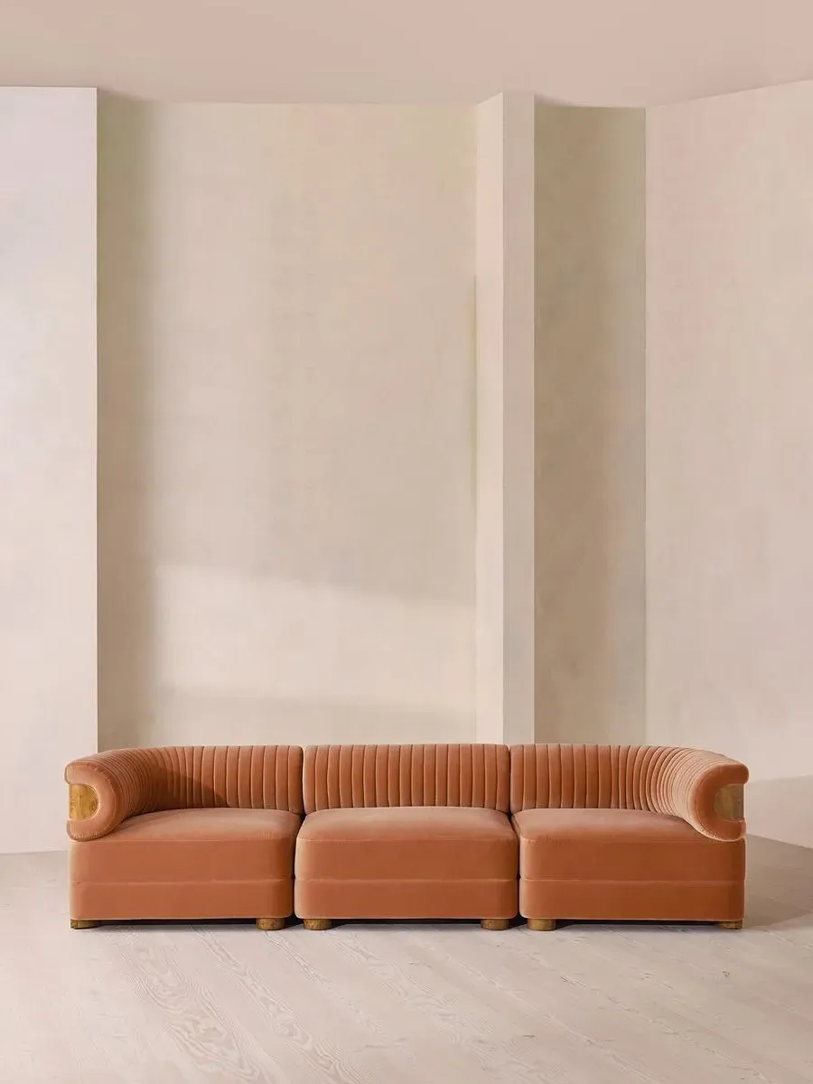 4-Seater Modular Sofa with Fluted Back - Antique Rose, Velvet