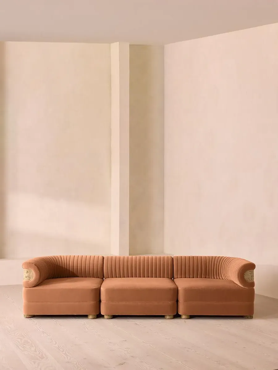4-Seater Modular Sofa with Fluted Back - Antique Rose, Velvet