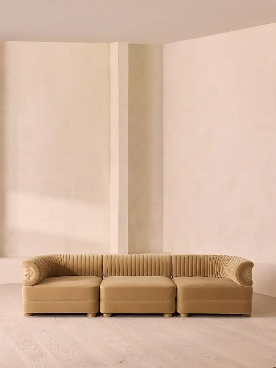 4-Seater Modular Sofa with Fluted Back - Camel, Velvet