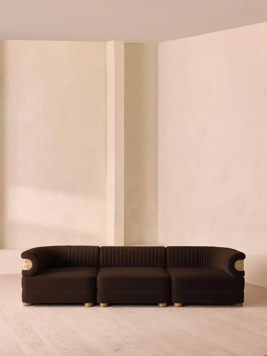 4-Seater Modular Sofa with Fluted Back - Chocolate, Velvet