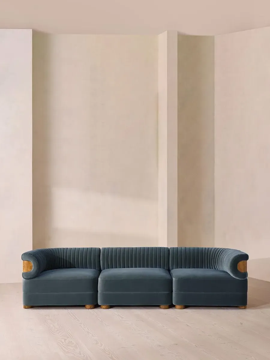 4-Seater Modular Sofa with Fluted Back - Grey Blue, Velvet