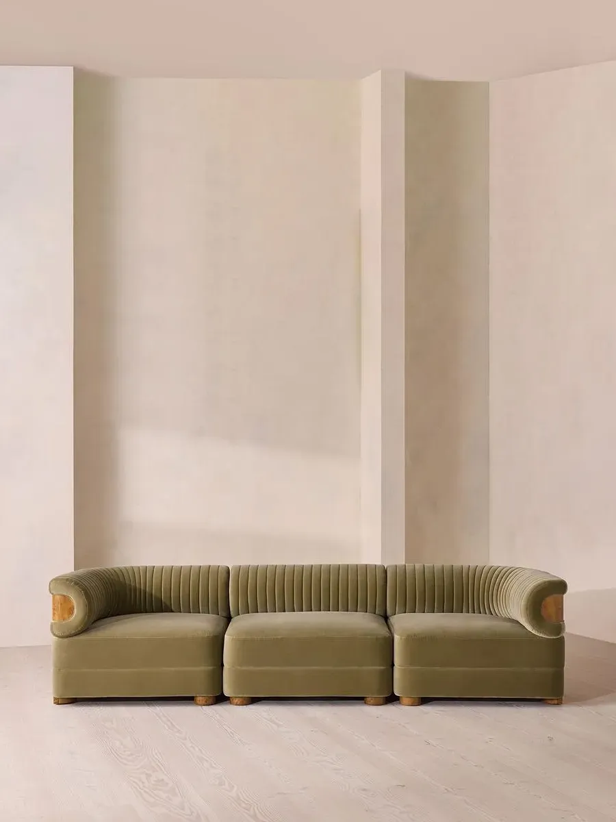 4-Seater Modular Sofa with Fluted Back - Lichen, Velvet