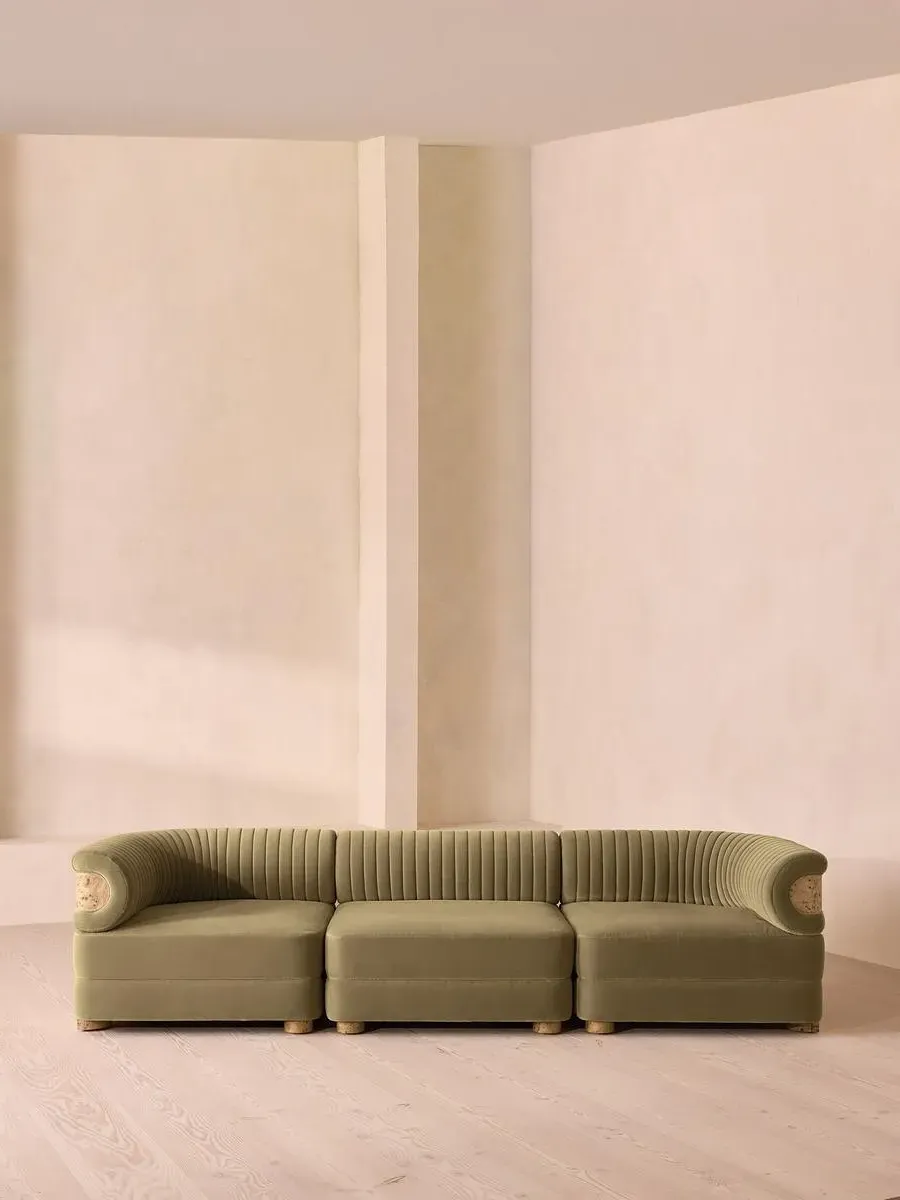 4-Seater Modular Sofa with Fluted Back - Lichen, Velvet