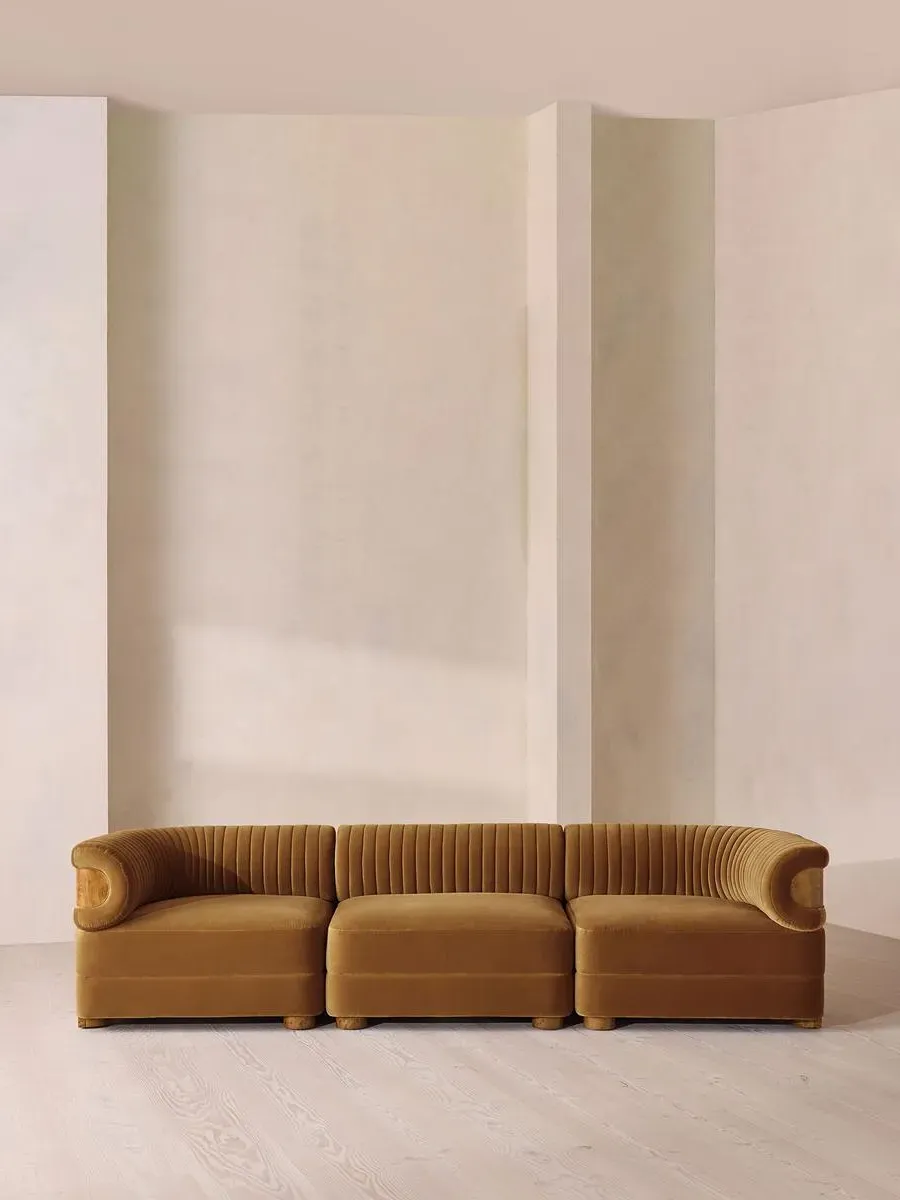 4-Seater Modular Sofa with Fluted Back - Mustard, Velvet
