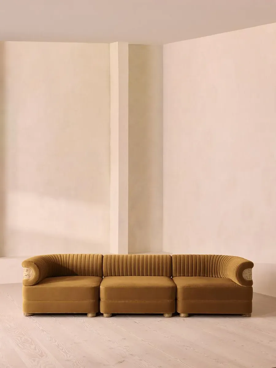 4-Seater Modular Sofa with Fluted Back - Mustard, Velvet
