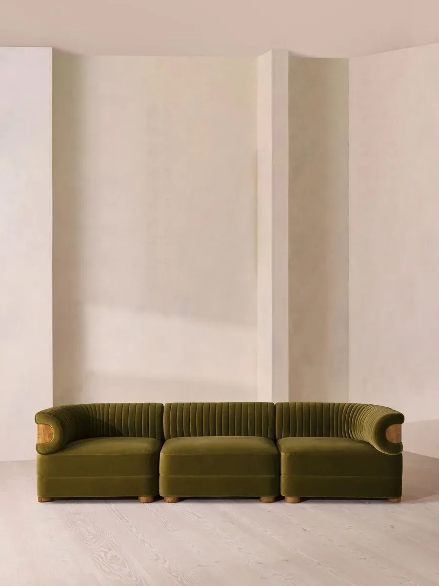 4-Seater Modular Sofa with Fluted Back - Olive, Velvet