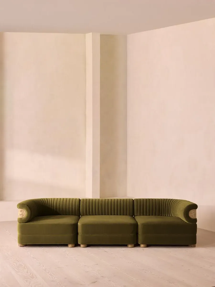 4-Seater Modular Sofa with Fluted Back - Olive, Velvet