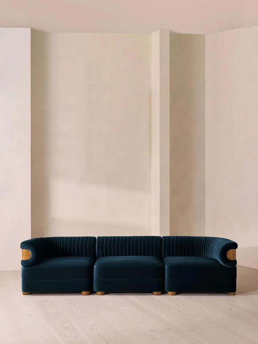 4-Seater Modular Sofa with Fluted Back - Royal Blue, Velvet