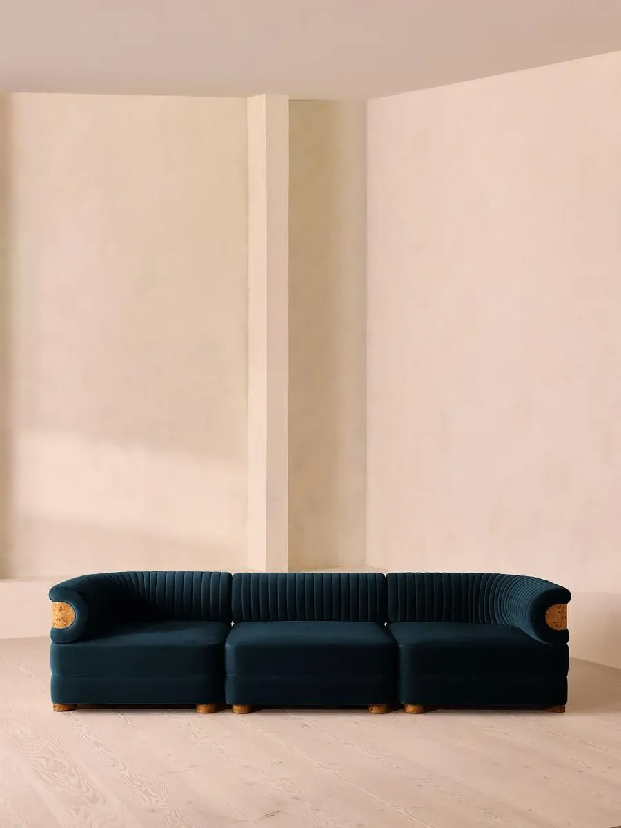 4-Seater Modular Sofa with Fluted Back - Royal Blue, Velvet
